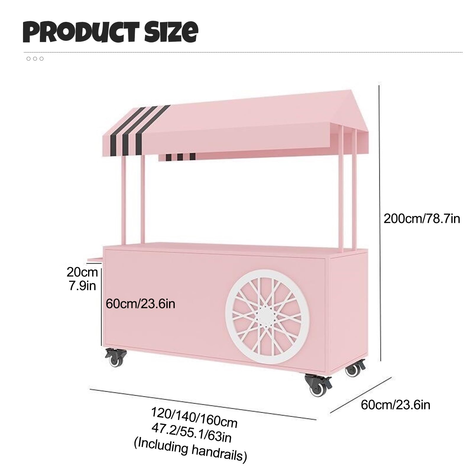 Carrello alimentare mobile con ruote e tenda da sole per Street Vending ed eventi di mercato