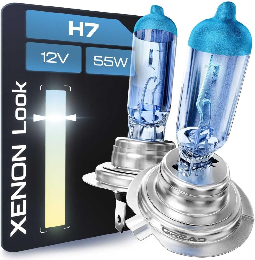 Gread H7 halogen bulbs, xenon-look, super white, 8500K 55W E-certification mark, perfect fit and long service life