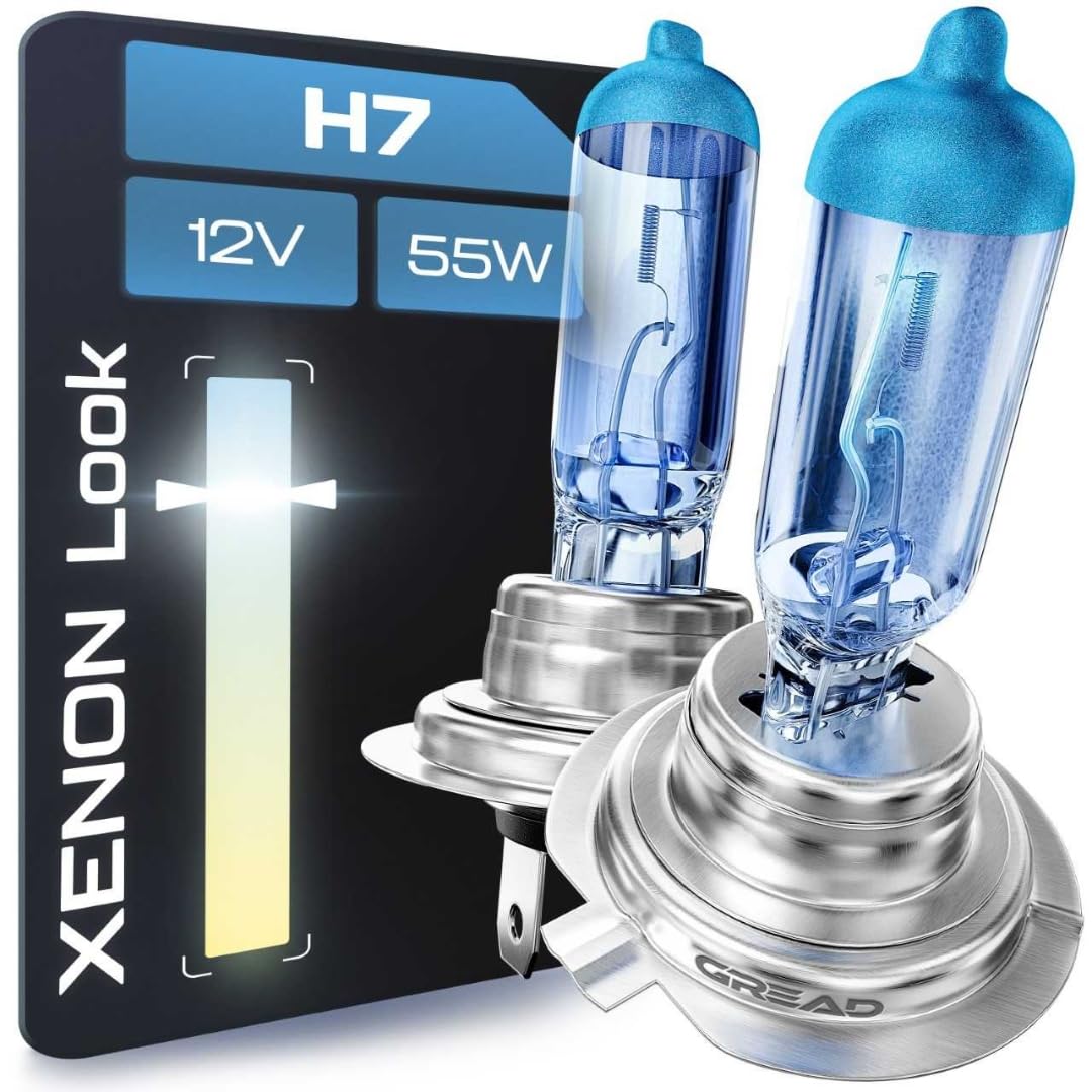 Gread H7 halogen bulbs, xenon-look, super white, 8500K 55W E-certification mark, perfect fit and long service life