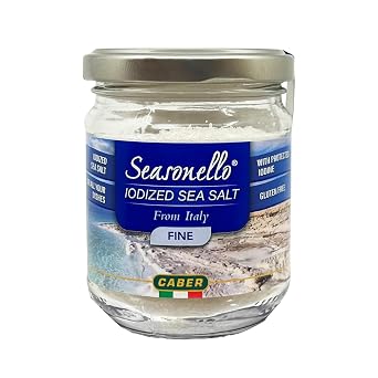 Seasonello Fine Iodized Sea Salt, 7.05 oz From The Sardanian Sea, Gluten-Free, With Protected Iodine, Great for All Your Dishes