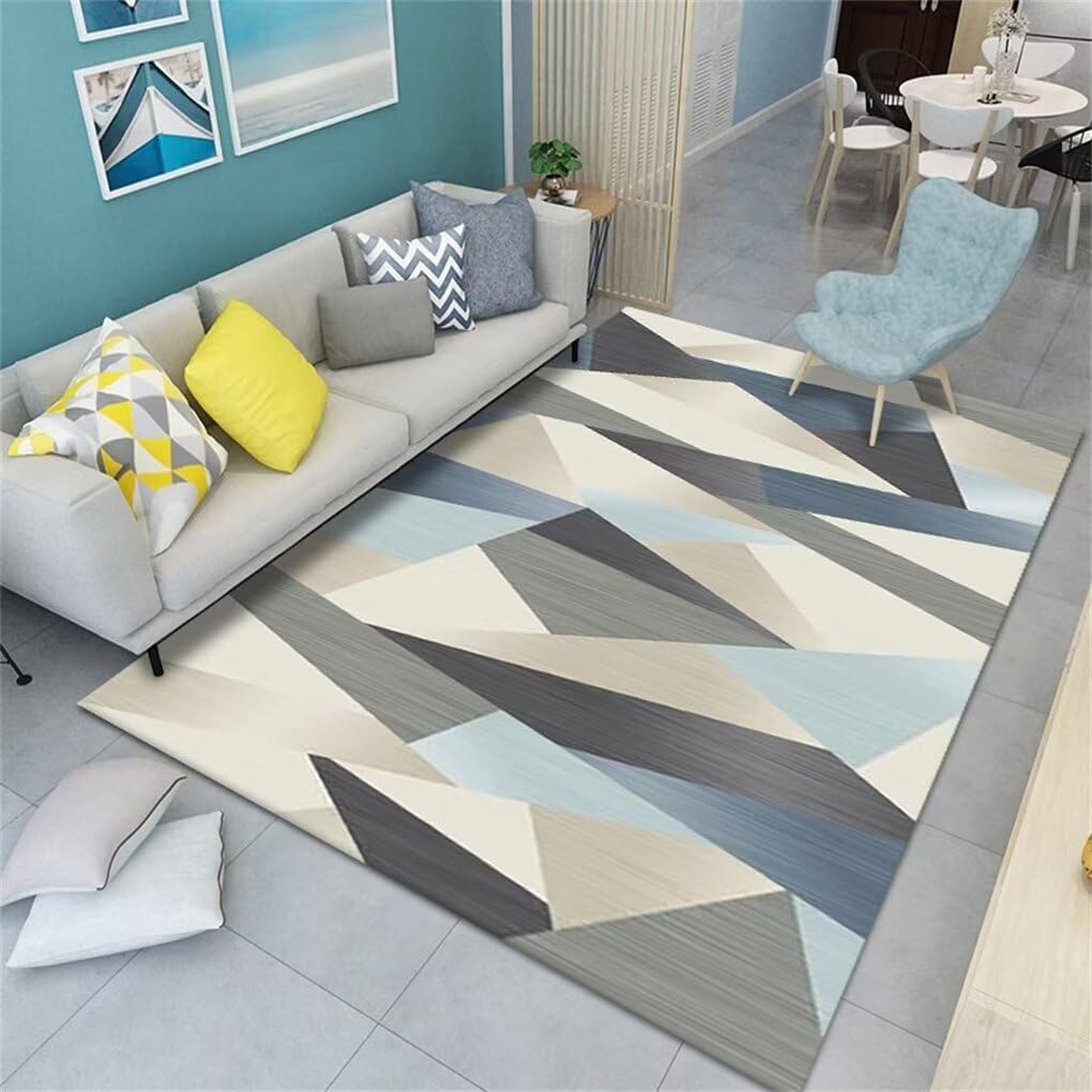 Tapis de chambre garçon bleu et gris pour décoration chambre ado moderne