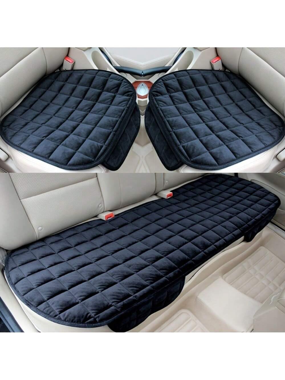 Rylan Comfortable Ultra-Soft Memory Foam Car Seat Cushion Cover with Non-Slip Grip and Storage Pouch – Universal Fit, Easy-Care, All-Season (Black Front 3PCs)