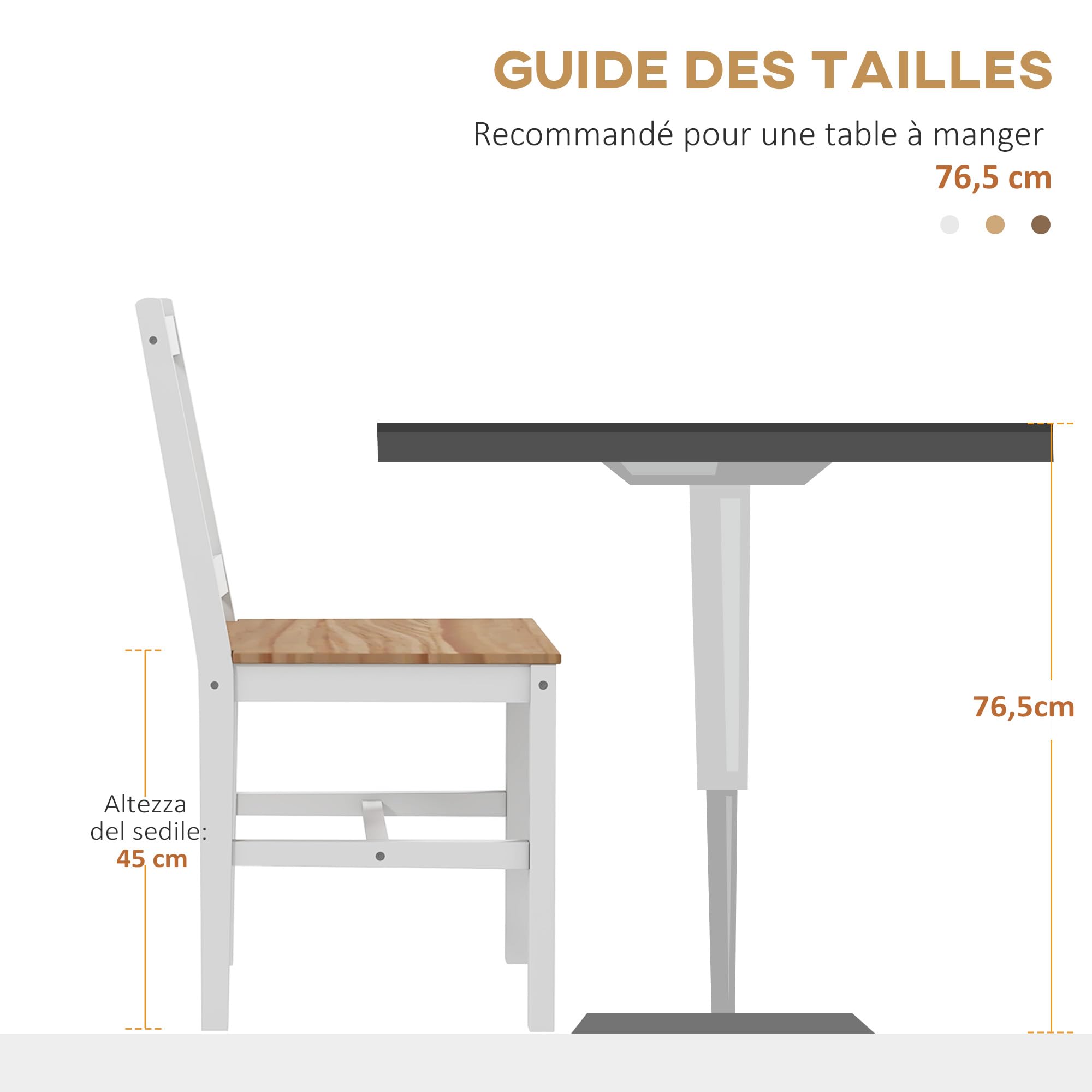HOMCOM Lot de 4 Chaises Salle à Manger Moderne Dossier Haut, Naturel Blanc