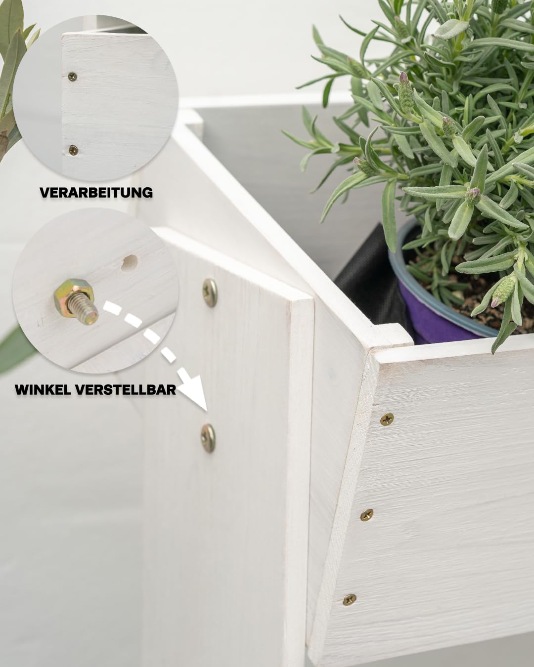 MaLa Design Verhoogd bloembed voor balkon, wit, 3 etages, bloembak, groentebed, kruidenbed, incl. tuinvlies, smalle verticale bloembak voor balkon, tuin, terras, indoor van hout, MaLa - functie