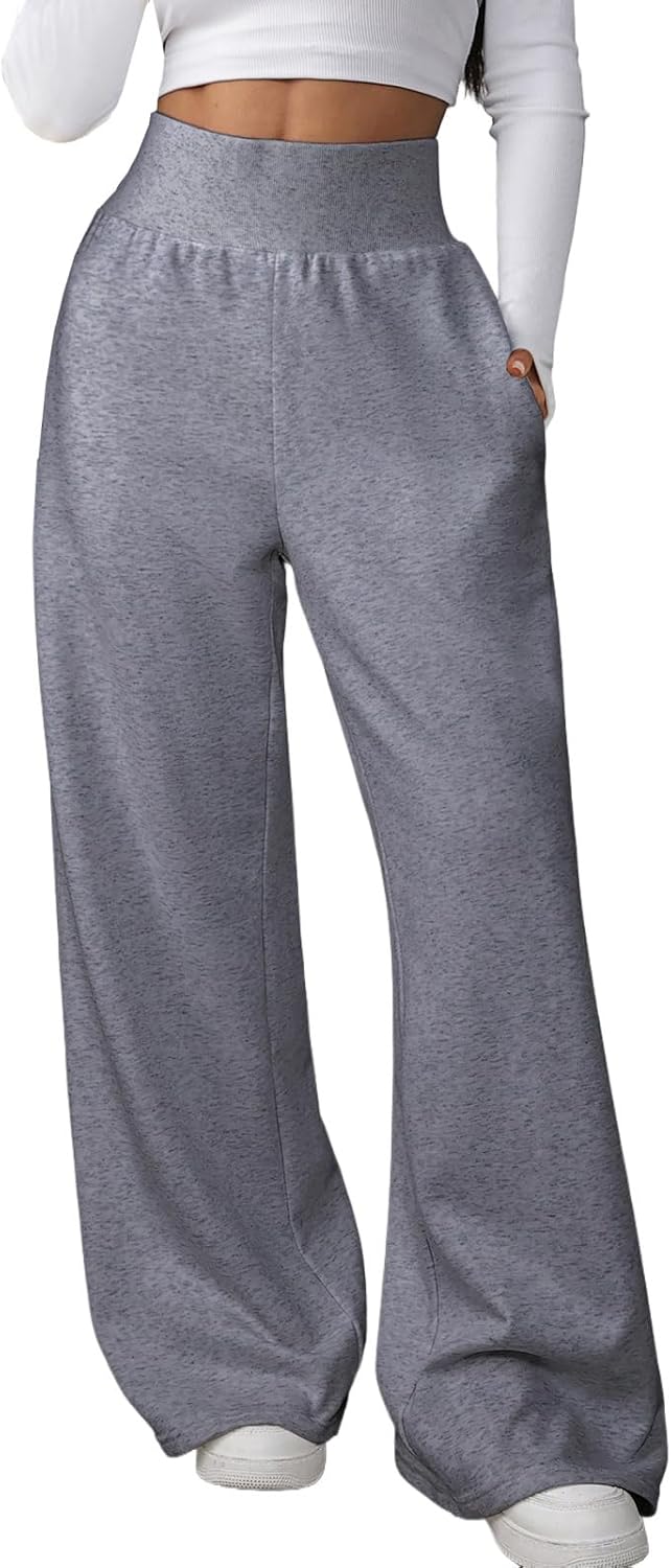 ATOFY Women's Wide Leg Sweatpants Baggy Ribbed High Waist Straight Leg Casual Loose Fit Sweat Pants with Pockets