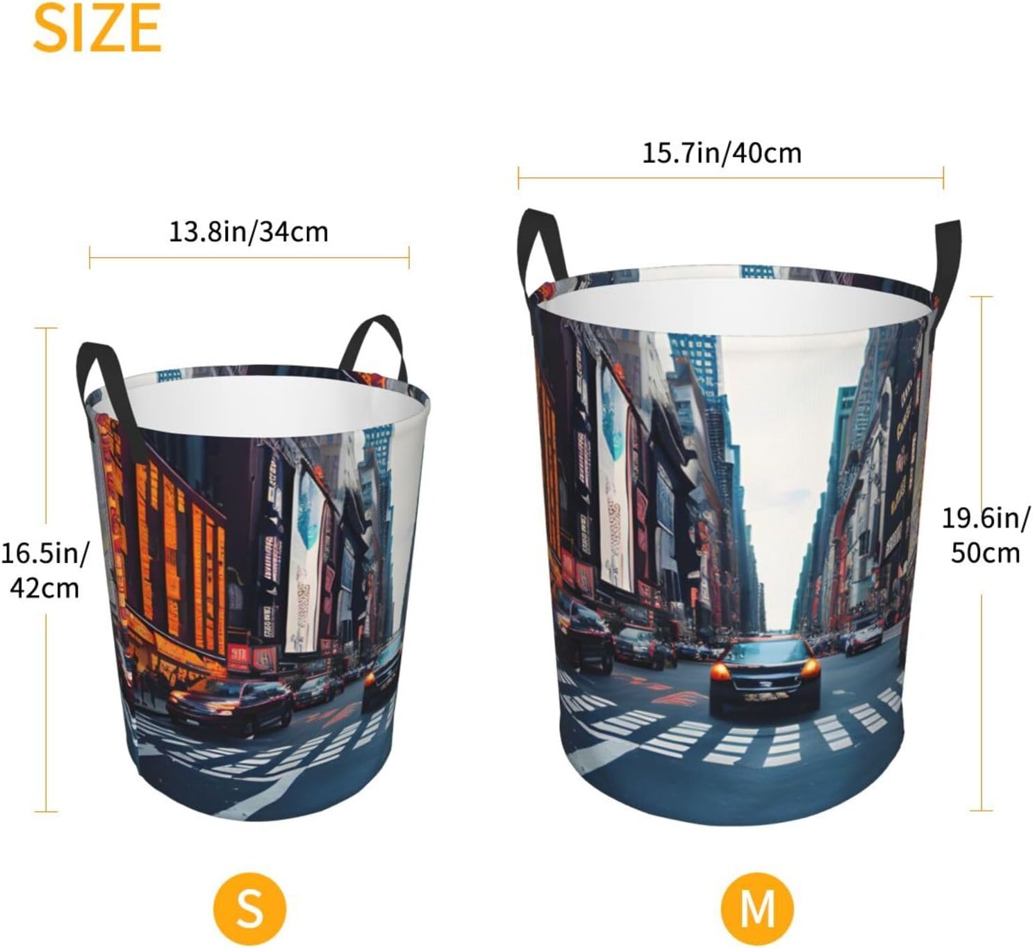 New York City Round Waterproof Oxford Fabric Large Clothes Basket Laundry Hamper With Handles,Toy Storage