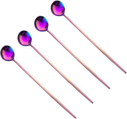 JASHII Cuchara de acero inoxidable 1810 para helados, 4 piezas, color plateado, multicolor, con mango largo, para café, cuchara de té