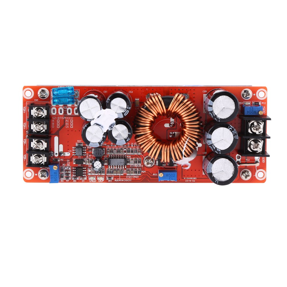 വാല്യംtage and Current adjustment potentiometers on the Walfront 1200W DC-DC Boost Converter