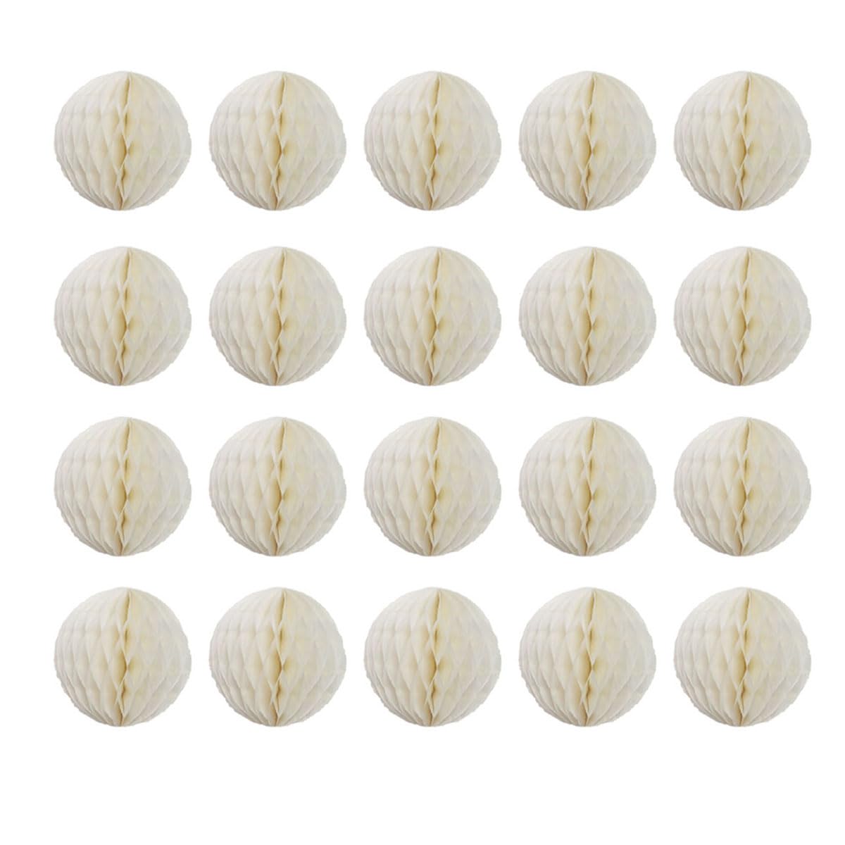 20pcs Honeycomb Flower Balls - Party Decor, Tissue Paper Pom Poms (6inch, Beige)