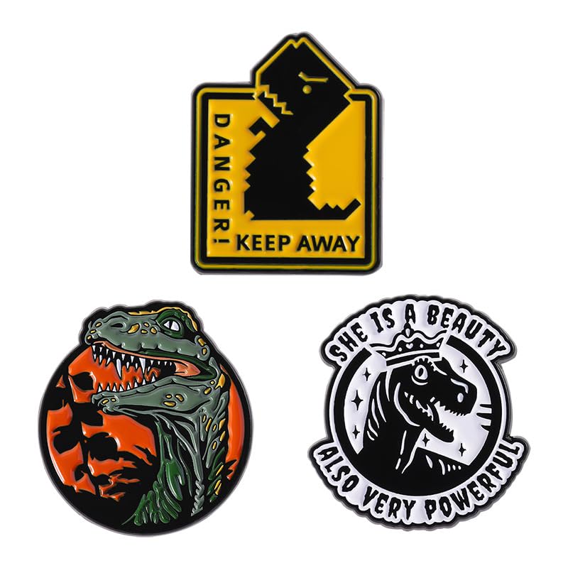 ROFARSO Jurassic Dinosaurs Enamel Pin Set Velociraptor Lapel Pins Fashion Brooch Accessory for Backpacks Badges Hats Bags for Women Girls Kids Gift