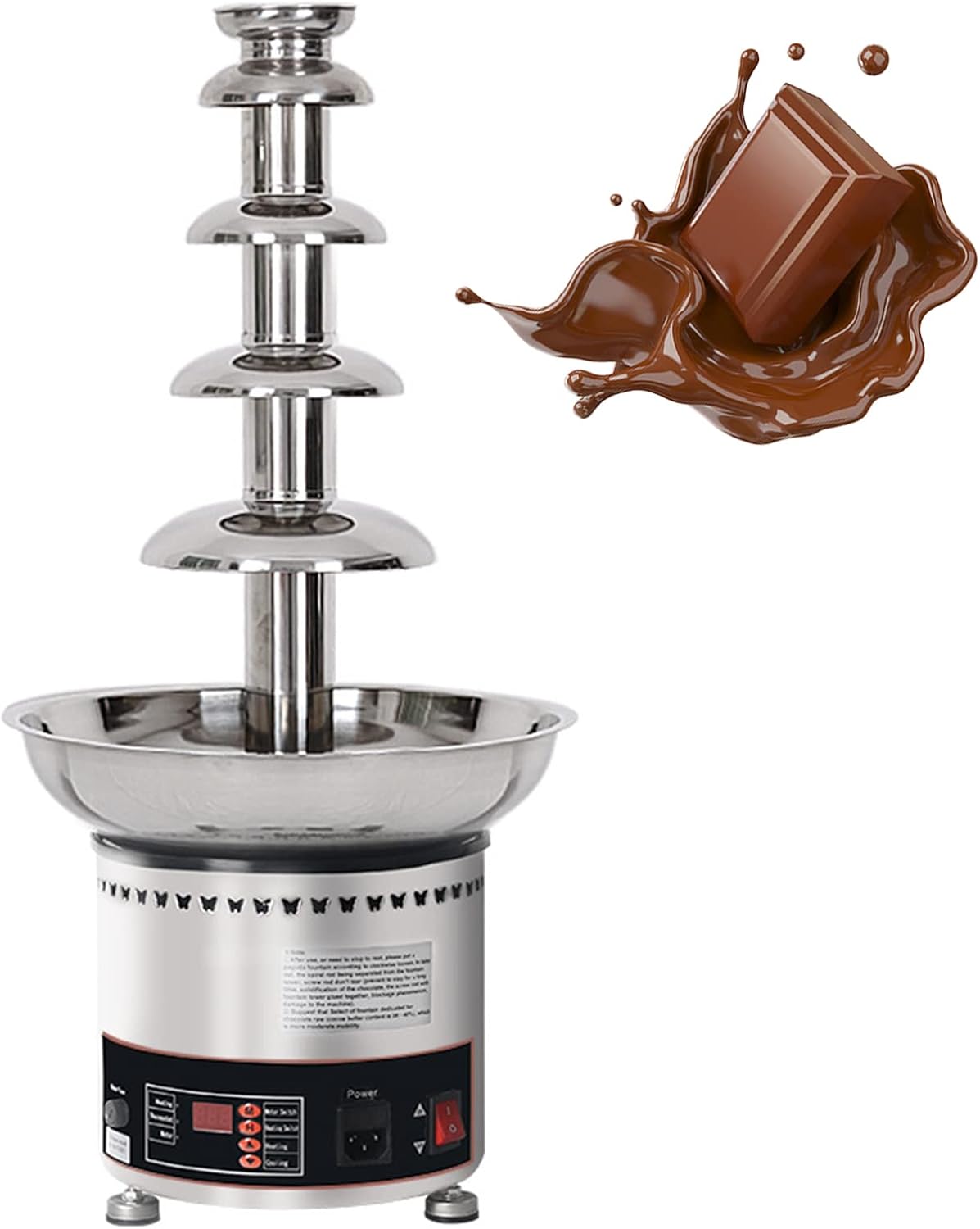 Chocolate Fountain 304 Stainless Steel 5-Tier Electric Chocolate Fondue Fountain Machine Easy to Assemble Perfect for Chocolate Melting, Cheese, BBQ, Liqueuers, Party and Family Gathering