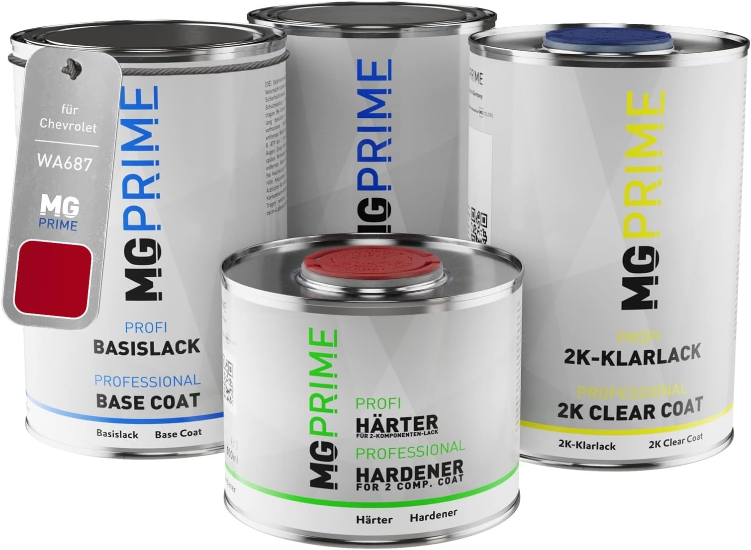 MG PRIME Car paint Can set for Chevrolet WA687 Torrid Red under + base coat 2K clear coat hardener ready-to-spray 3.5l