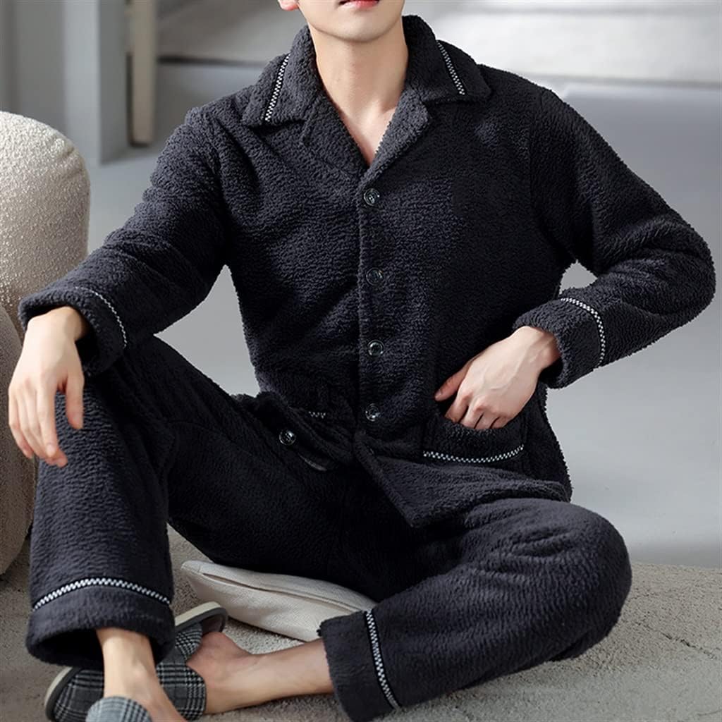 Men's Winter Coral Fleece Thickened and Velvet Warm Autumn and Flannel Home Clothes