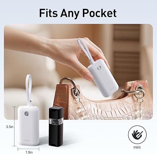 Miniatura 2 de iWALK Mini cargador portátil de 10,000 mAh, 22.5 W USB-C de carga rápida con cable integrado, batería ultra pequeña esencial de viaje compatible con