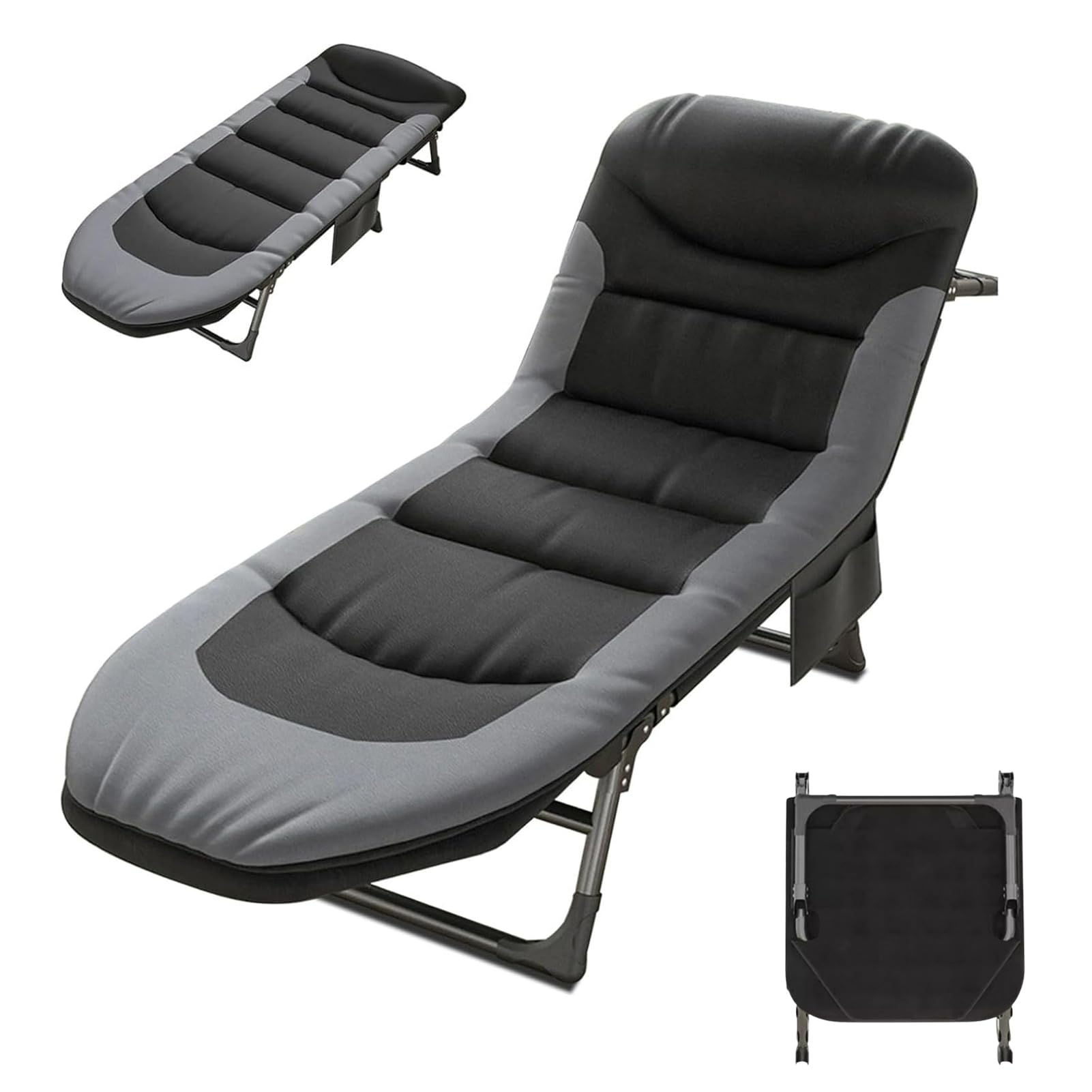OVLRIJP Tumbona Plegable para Jardín Exterior con 5 Posiciones, Cama Camping, para Balcón, Interior (Negro)