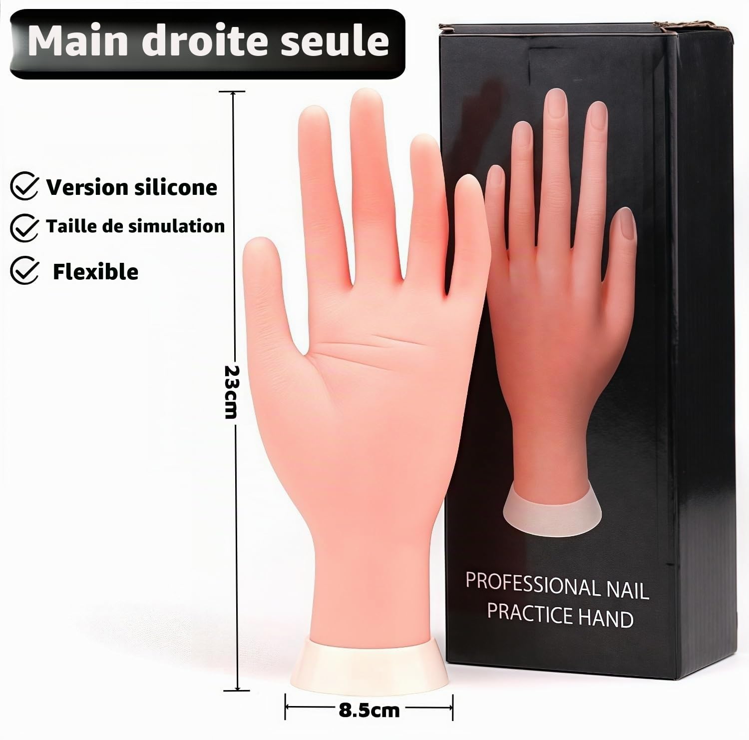 Main d Entrainement pour Ongle,Silicone Mains d Entrainement pour Ongle,Modèle de Pratique à Ongles,Main Artificielle pour la Formation de Démarreur Fake Nail Art,Manucure Bricolage