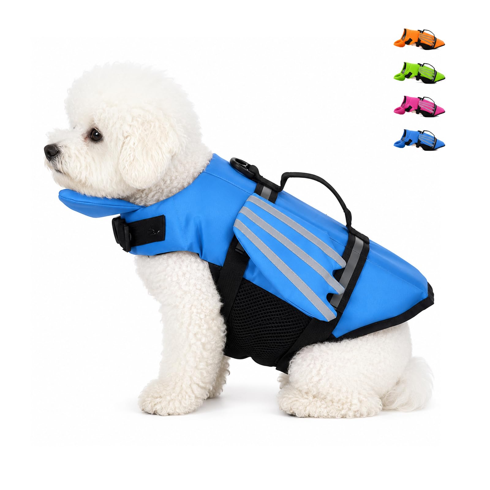Dog Life Jacket with Chin Float, High Buoyancy Pet Life Vest with Handle and Reflective Strip, High Visibility Adjustablet for Small, Medium and Large Dogs (Blue,X-Small)