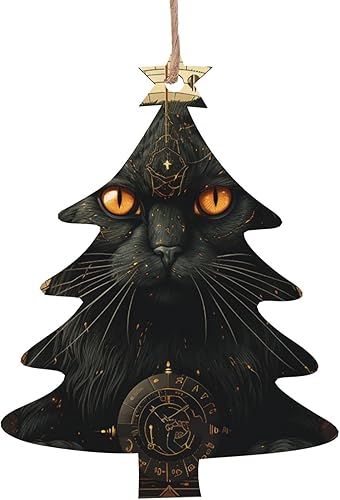 Miniatura 1 de Ouija Board - Adornos para árbol de Navidad con forma de árbol de Navidad, diseño de gato negro, misterioso, dorado, para colgar en forma de árbol