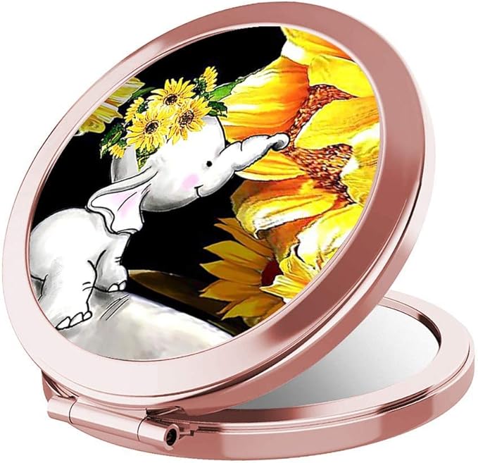 Portable Travel Makeup Mirror Round Rose Gold 2X Magnification Women Girl Gift