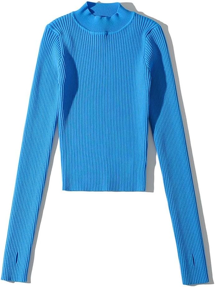 Spring Slim Fit Regular Threaded Stand Collar Long Sleeve Pullover Knit Sweater