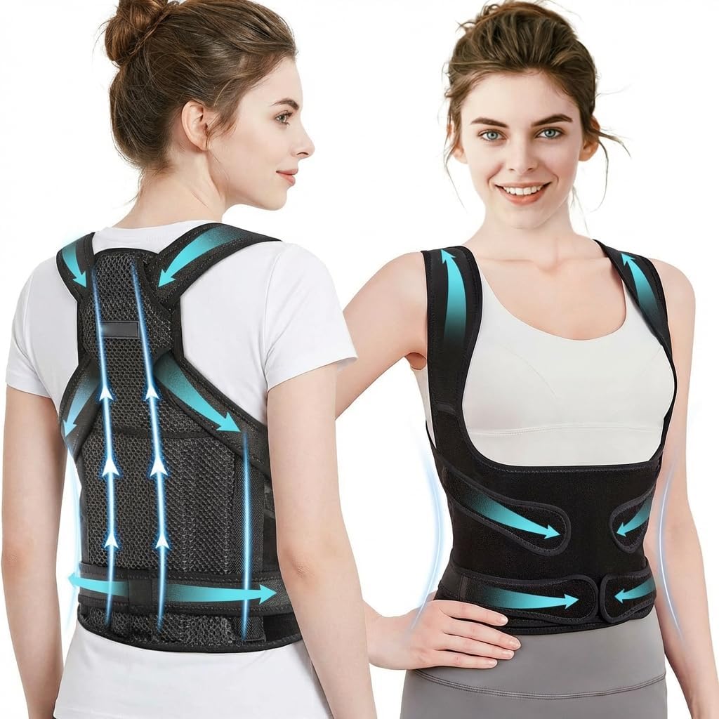 XFP バックブレース、バックストレートナー姿勢矯正器 男女兼用 調節可能な姿勢矯正器 背中のサポート、背中の痛み、脊柱側osis症、腰痛の緩和(M、ウエスト:34-41インチ)