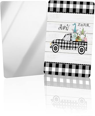 Black White Truck with Gnome Easter Eggs Compact Mirror Bulk 2 Pack Card Mirror, Wooden Stripes Grain Buffalo Lace Small Compact Mirror for Purse, Rectangular Handheld Pocket Makeup Mirror