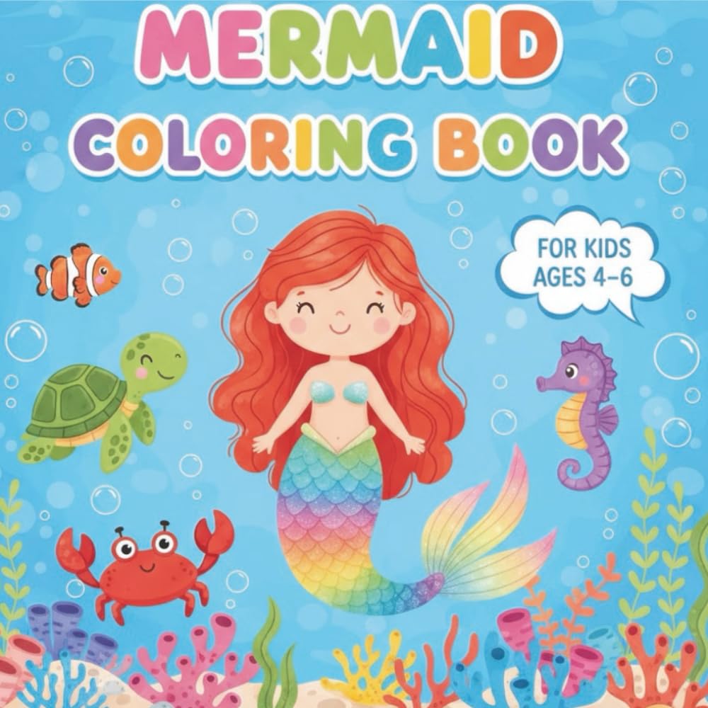 MERMAID COLORING BOOK FOR KIDS AGES 4+: FUN & EASY MERMAID DESIGNS TO COLOR FOR RELAXATION AND CREATIVITY(122 PAGES)