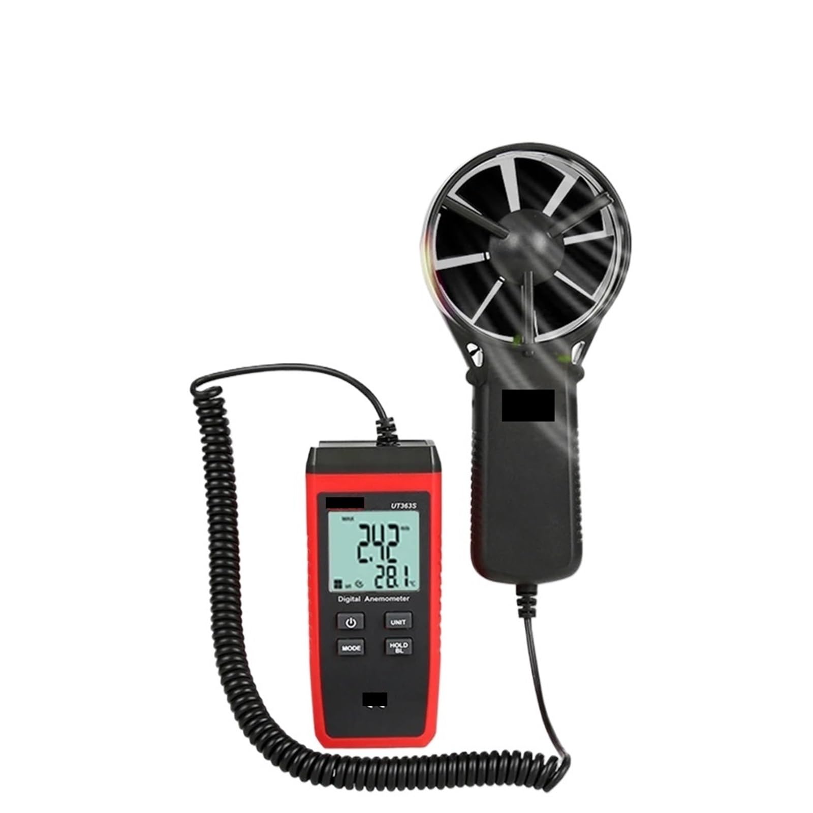 Anemómetro, Mini anemómetro con pantalla LCD, medición de velocidad de flujo de aire MÁX./PROM., nivel de viento 1~12, comprobador de temperatura y velocidad del viento.