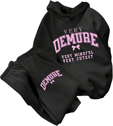 RoseSeek Girl's 2 Piece Fall Outfits Letter Graphic Hoodies 