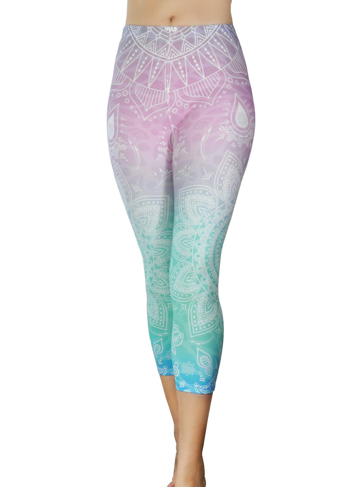 Comfy YogaPants - Workout Capris - High Waist Workout Leggings for Women - Lightweight Printed Yoga Legging - Size S/M 4-10
