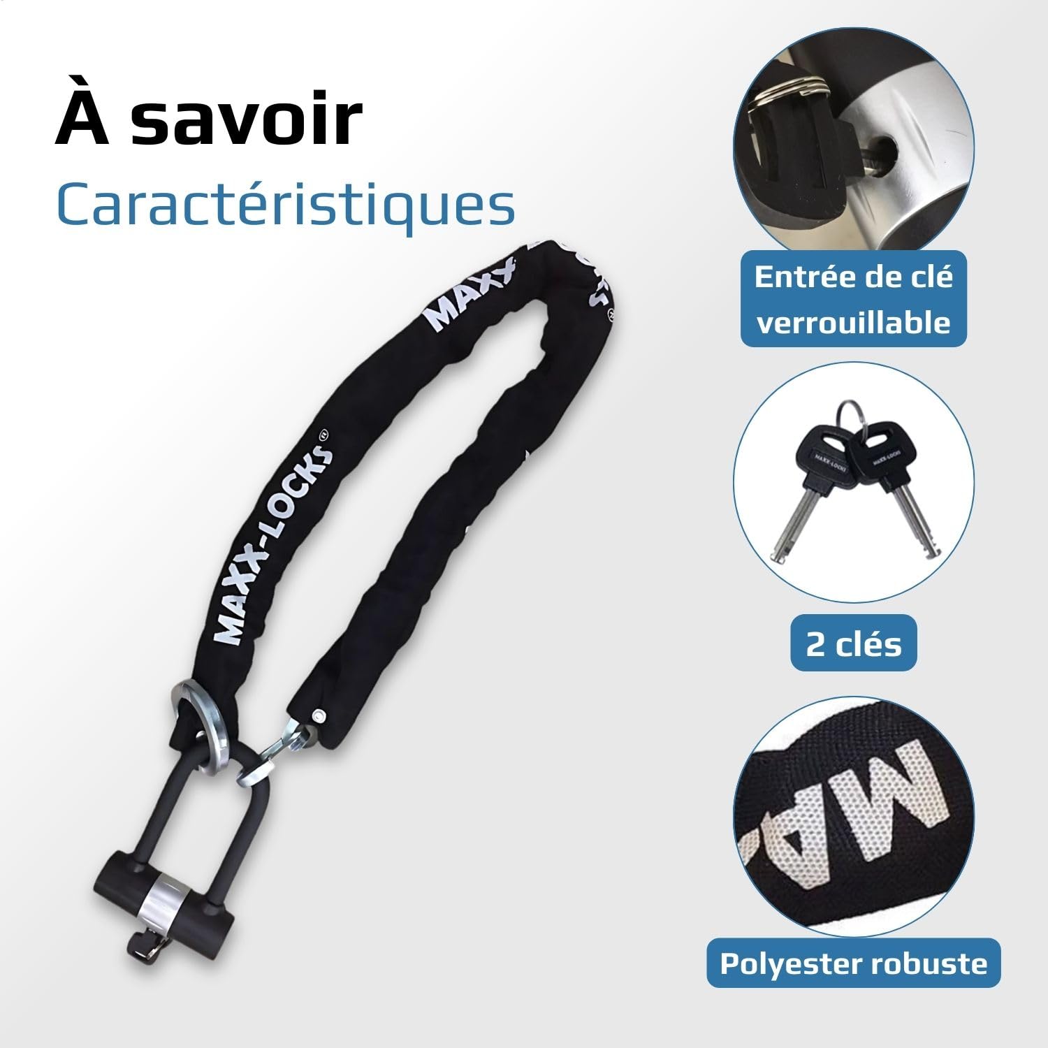 Tirau ART 4-120 cm - Antivol Moto et Scooter | Chaîne avec boucle et anse en U | Certifié ART pour moto, scooter et cyclomoteur