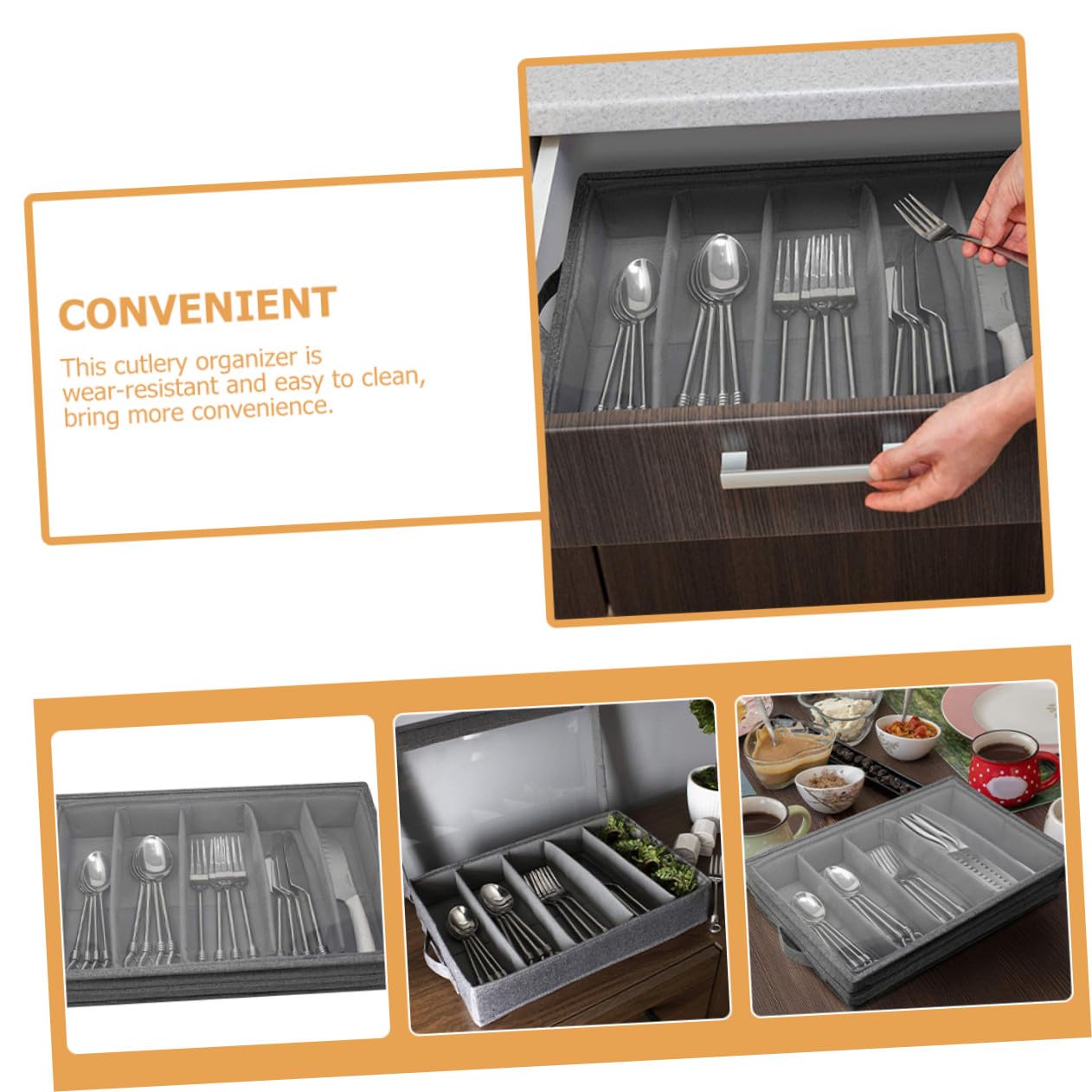 Boîte de Rangement Multi Couvercle Transparent Organisateur de Couverts PP Épais Boîte Portable pour Ustensiles de Cuisine Compartiments Séparés pour Fourchettes Couteaux et