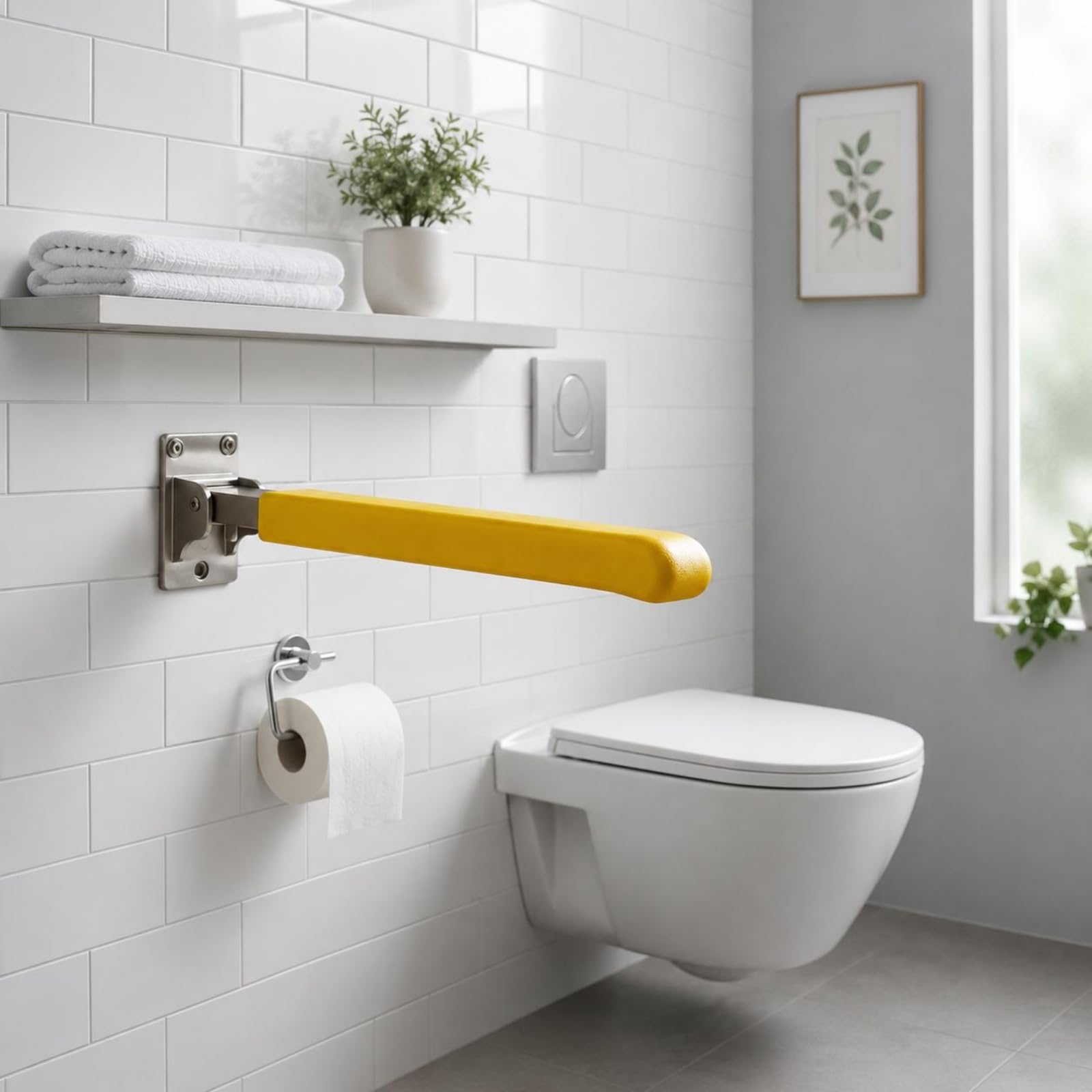 Corrimano Pieghevole per WC Barra di per, Bianco, Bianco Brillante, Corrimano Pieghevole Per WC 62CM Con Impugnatura Confortevole