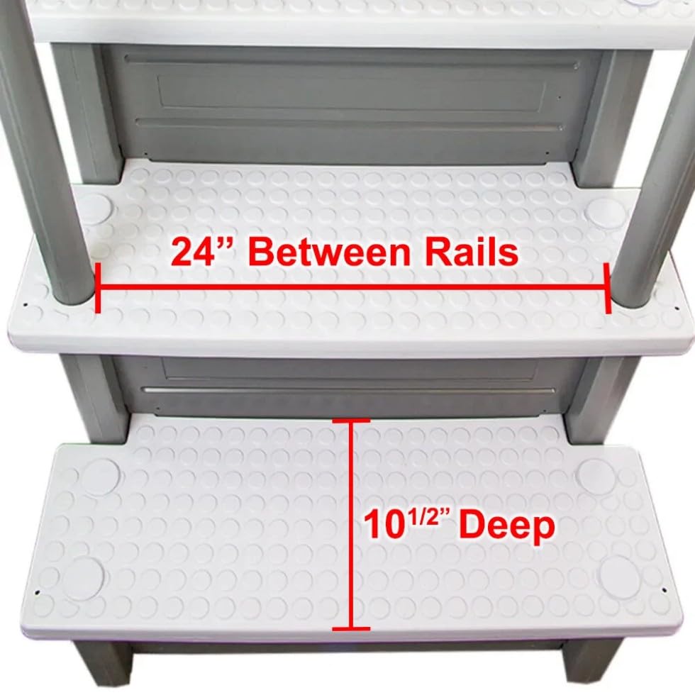 Escalera para piscina con peldaños grises y blancos 81 in alto miniatura 6