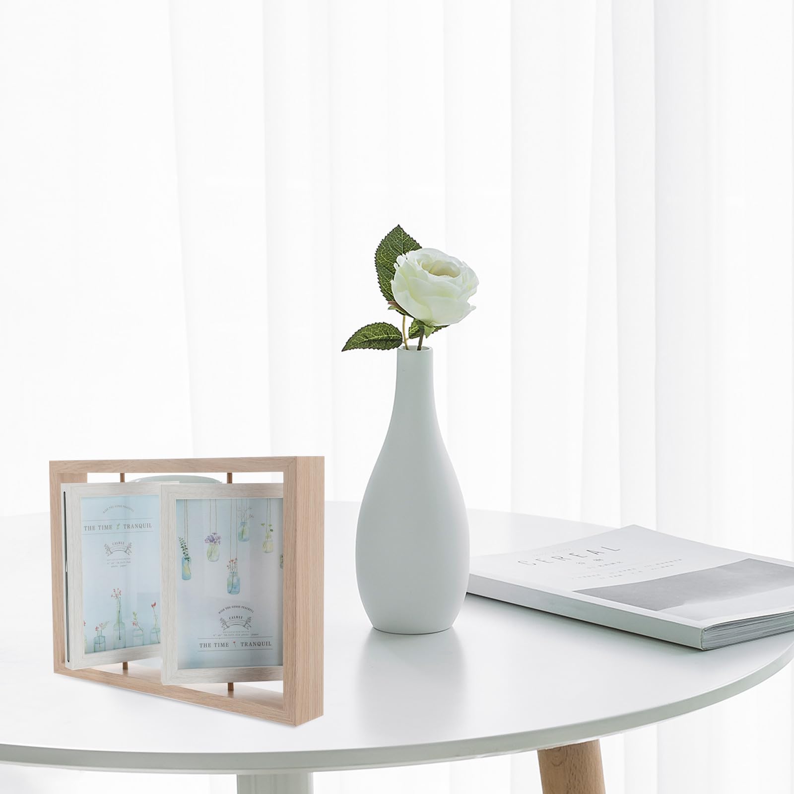 Marco de Fotos Giratorio de Madera Doble Cara de 6 Pulgadas, Diseño Elegante y Creativo para Decoración de Escritorio y Dormitorio