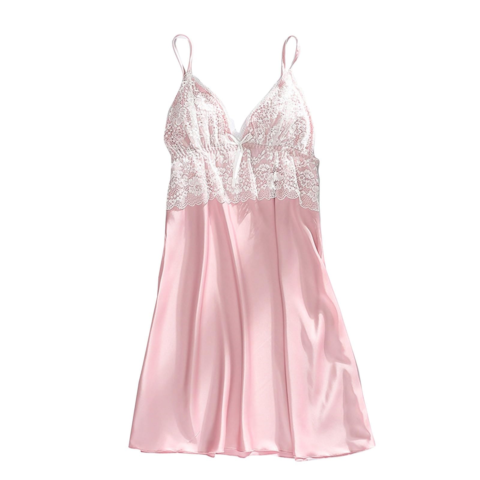 Nightgown for Women Soft Comfy Lace V Neck Chemise Pajamas Dress Sexy Elegant Satin Cami Lingerie Nightwear Sleepwear A01_pink Medium