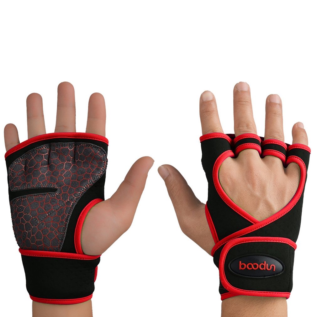 WeimoMonkey Womens Workout Gloves,for Weight Lifting Training Gym Hand Palm Protector Glove Red Size M