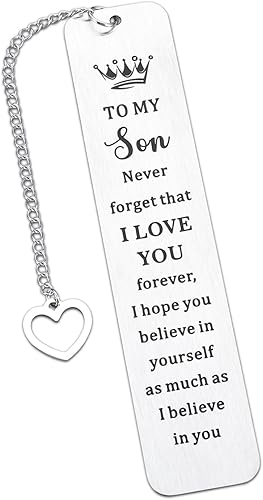 Regalos para mi hijo, marcapáginas inspirador para hijo de mamá, papá, dulce 16, 18, 21, cumpleaños, Navidad, San Valentín, graduación, día de boda,