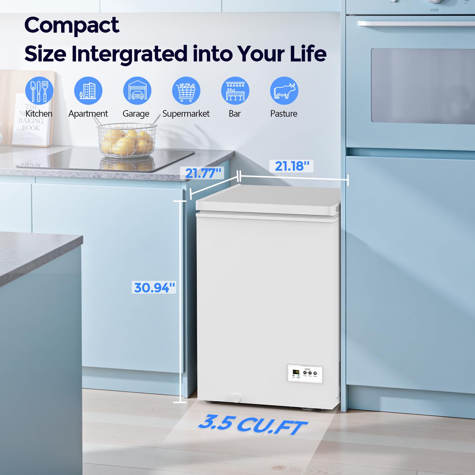 Cowsar 3.5 Cu.Ft Chest Freezer, 14℉ To -40℉ Ultra-Low Temperature Deep Freezer With 2 Removable Stainless Steel Baskets, Electronic Control, 7 Level Adjustable Thermostat on Fridge.com - View 4