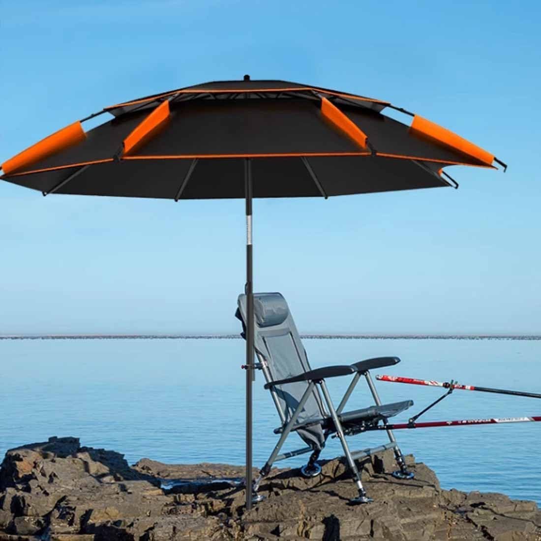 Odporny Na Wiatr Parasol Wędkarski Na Zewnątrz 8,5 Stopy / 260 Cm Parasol Plażowy Osłona Przeciwsłoneczna Parasol Ogrodowy Chroniący Przed Promieniowaniem Uv, Black red, 2.2M/7FT