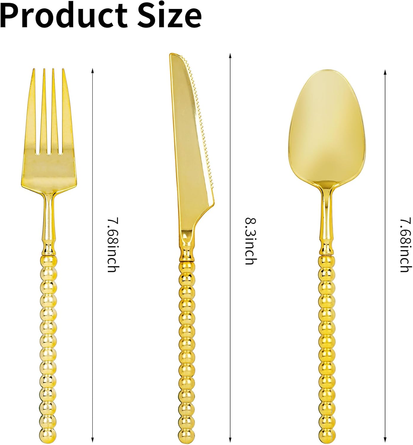 150PCS Gold Plastic Silverware, Heavy Duty utensils, Disposable Plastic Cutlery Silverware Include 50 Forks, 50 Knives, 50 Spoons for Party and Wedding, Gold Bead - Image 3