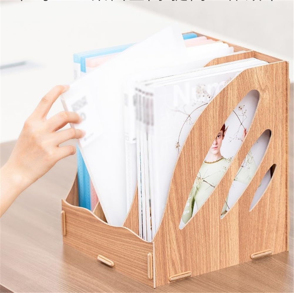 Portadocumenti Portariviste, raccoglitore ad anelli for documenti, organizer for, 3 scomparti Scrivania(Beige)