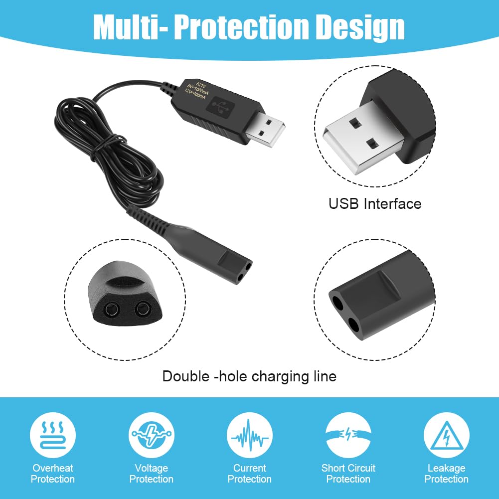 Caricatore Rasoio 12V 1000mAh Con Cavo USB e Spazzola - Alimentatore Per Braun Rasoio Elettrico Series 9 7 5 4 3 2 1