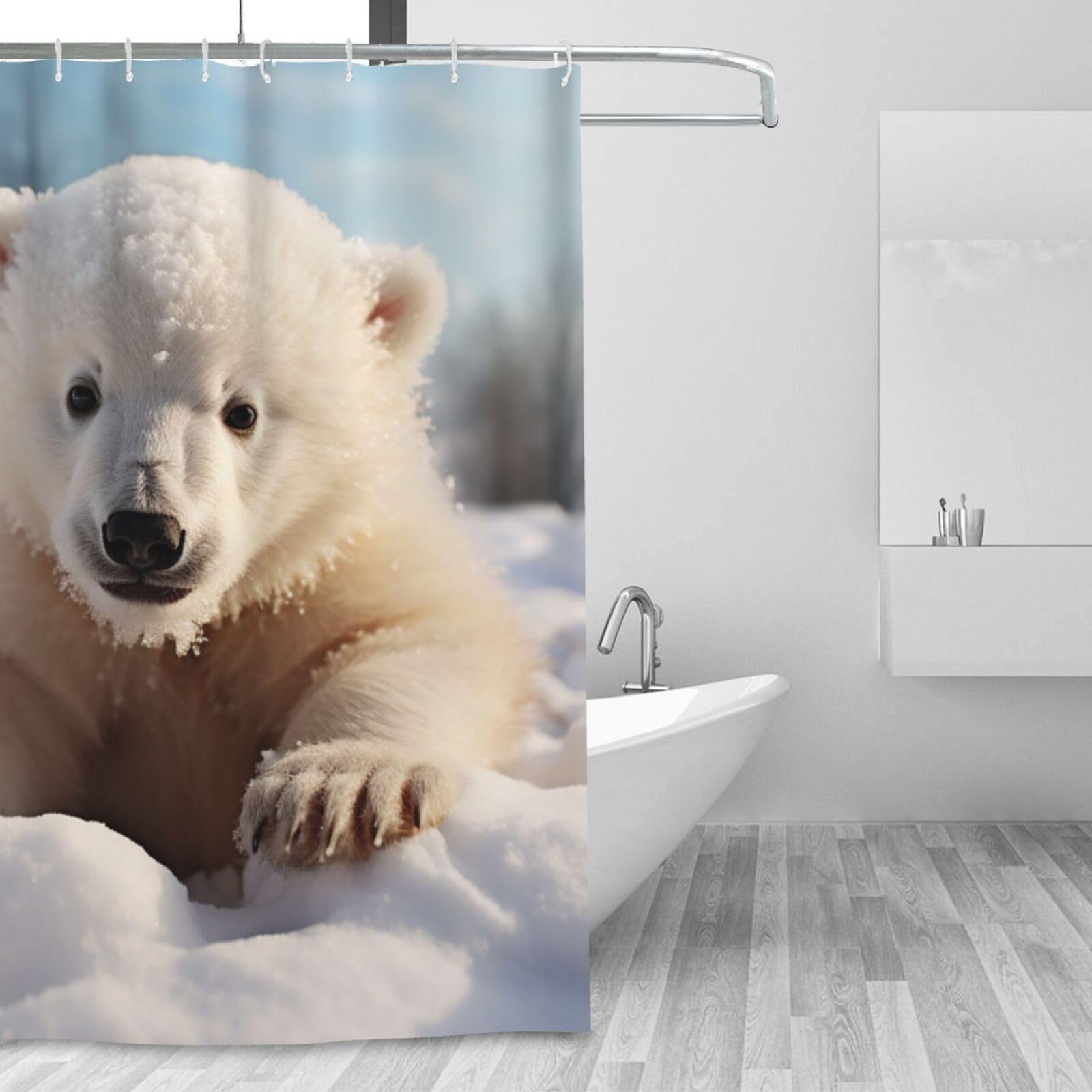 Rideau de douche imperméable et lavable motif ours polaire mignon