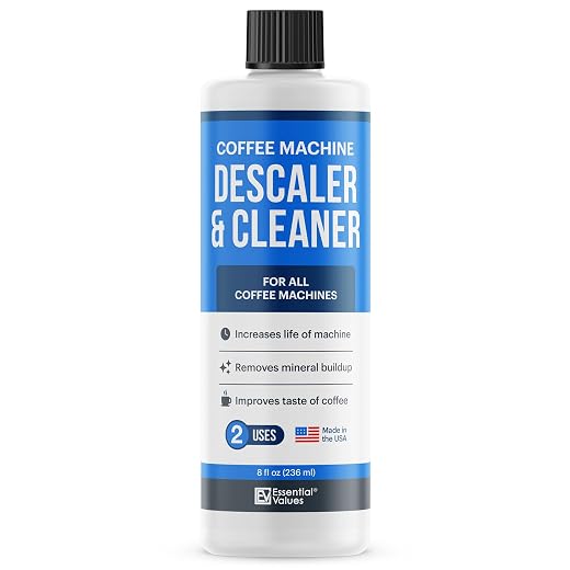 Essential Values Coffee Machine Descaler - 2 Uses - Descaling Solution for Nespresso Breville Keurig Jura & More - USA Made Cleaner For All Coffee Machines, Glass Pot Cleaner and Espresso Makers