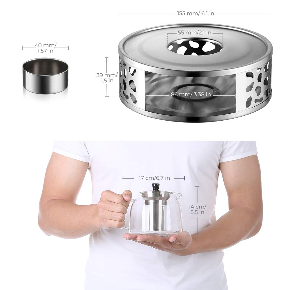 Ecooe Szklany czajniczek z zaparzaczem 1000 ml ze stali nierdzewnej 18/8 z podgrzewaczem do herbaty