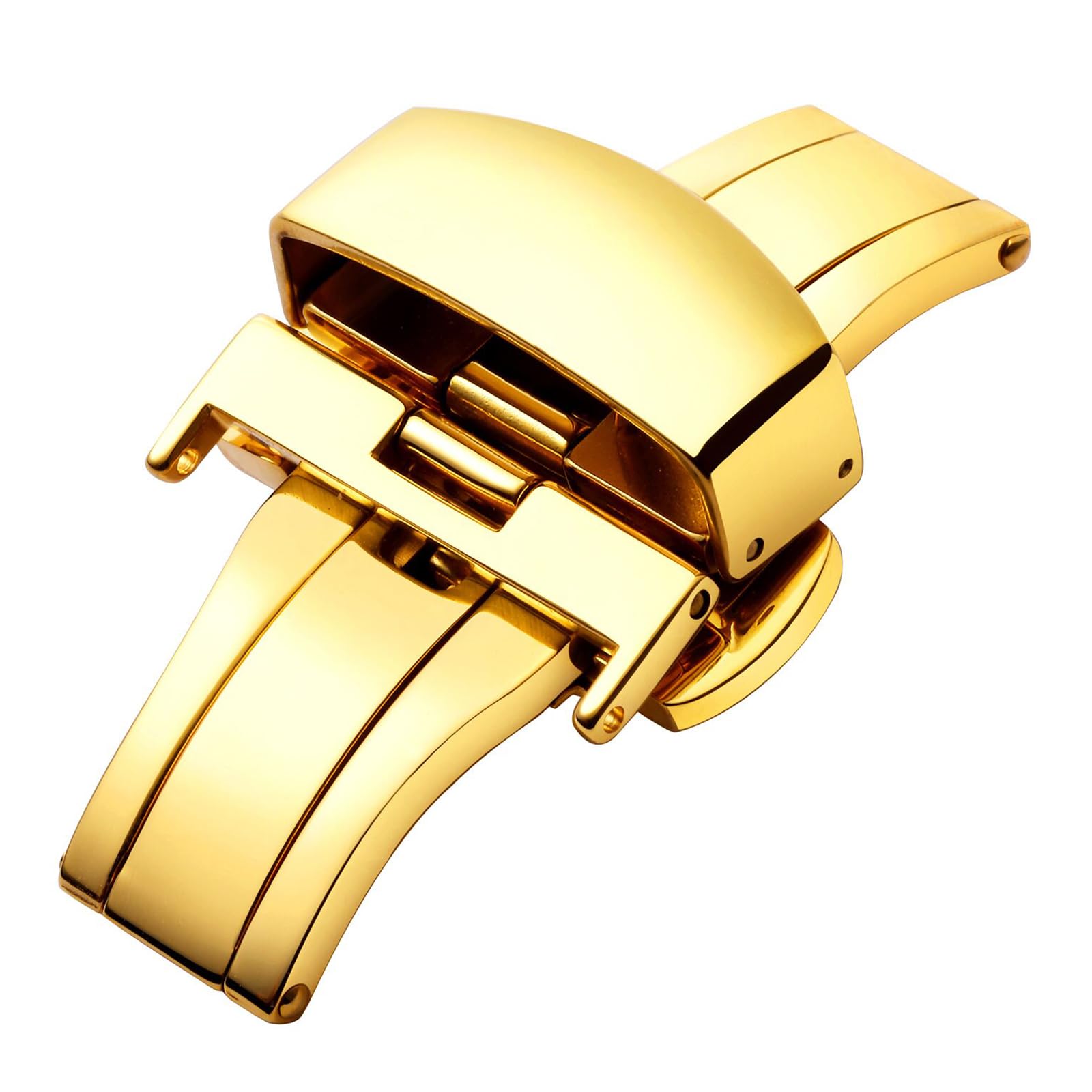 BINLUN Replacment Stainless Steel Push Button Buckle Deployment Butterfly Clasp for Leather Watch Bands Straps in Gold, Rose Gold, Silver, Black (12mm,14mm,16mm,18mm,20mm,22mm)