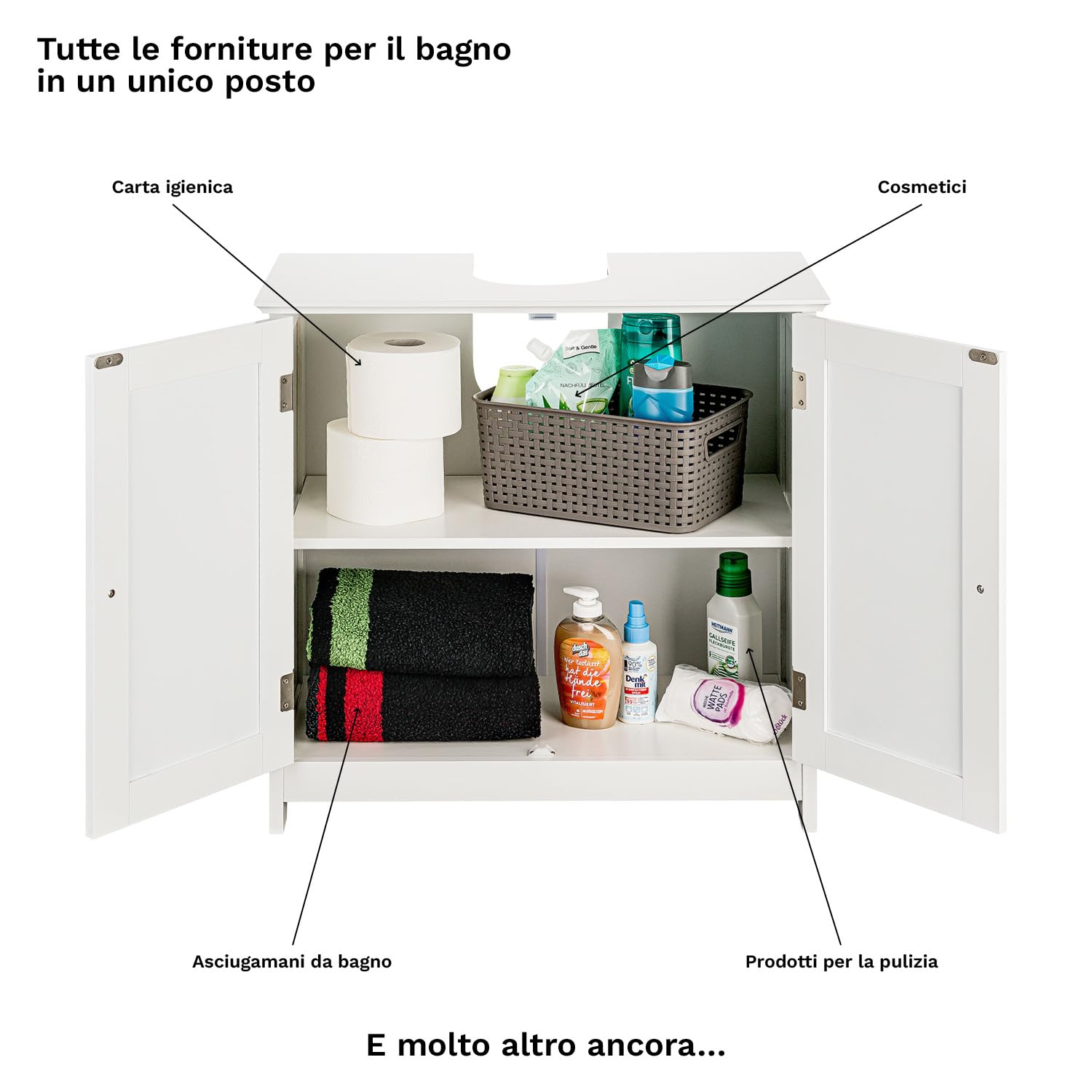 shelfmade Mobile bagno bianco in stile country (larghezza circa 50cm o 60cm) - Mobile sottolavabo per bagno largo (60 x 30 x 60 cm)