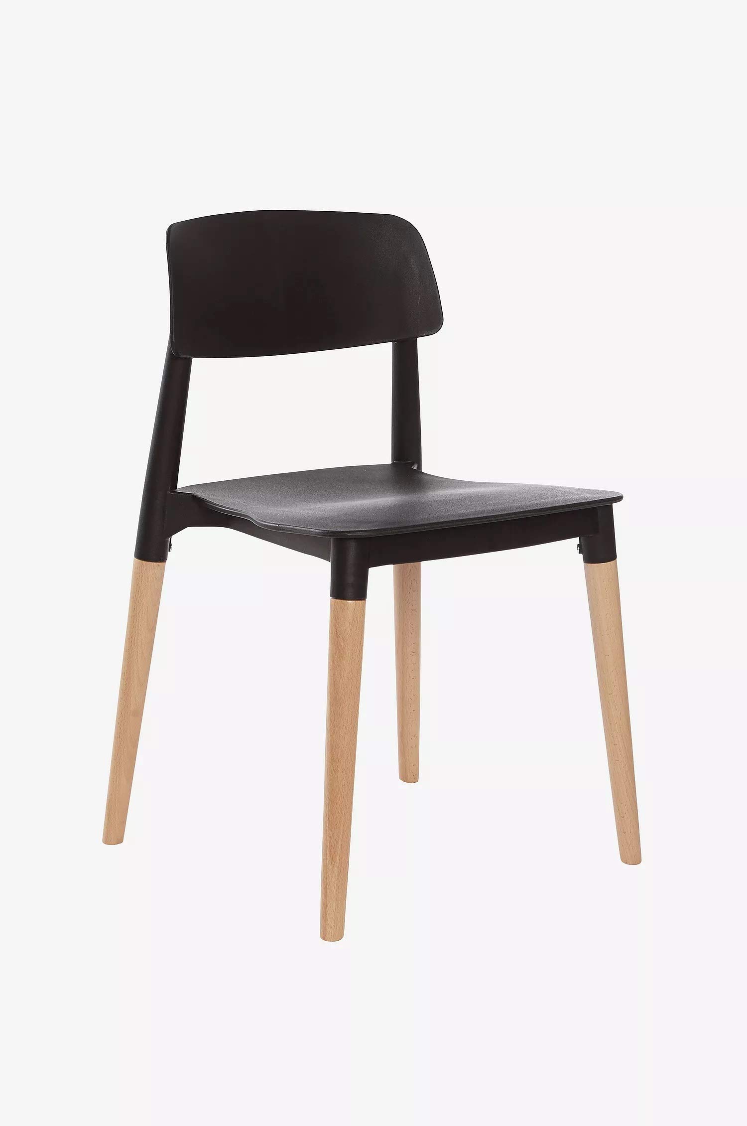 Stacking Arm Less Molded ABS Plastic Dining Chair with Wooden Legs for Living Room, Cafeteria Chair, Canteen Chair, Outdoor Chair, Side Chair in Black Color