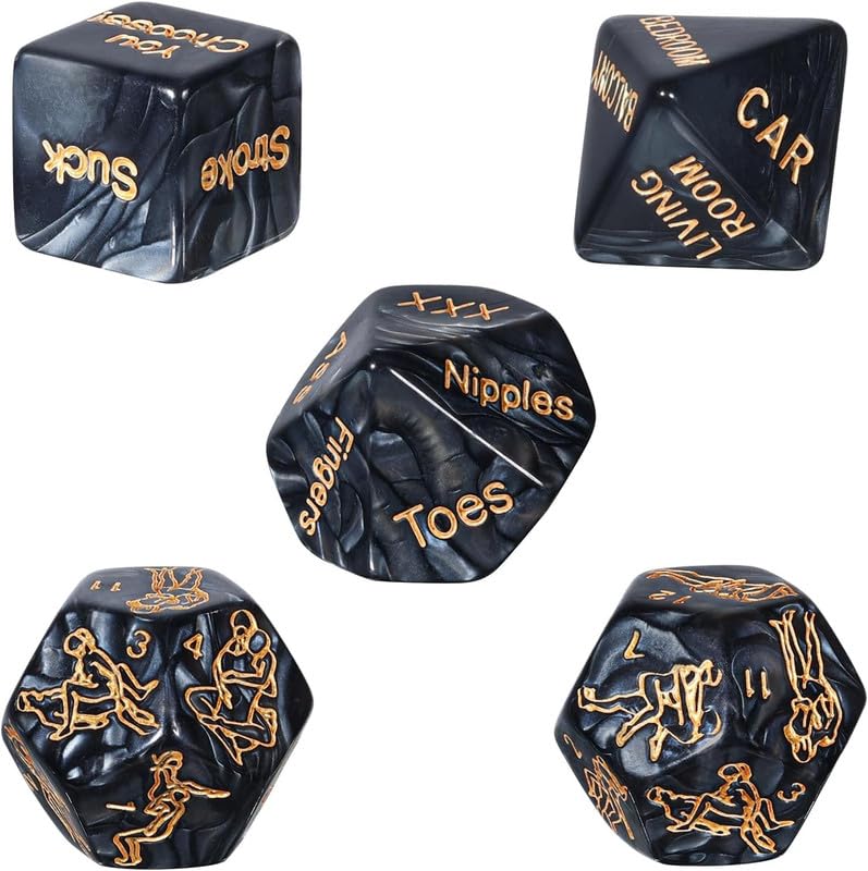 Couple Gift 5 Black Clear Action Dice Decompression Toys with Interesting Accessories in Different Shapes